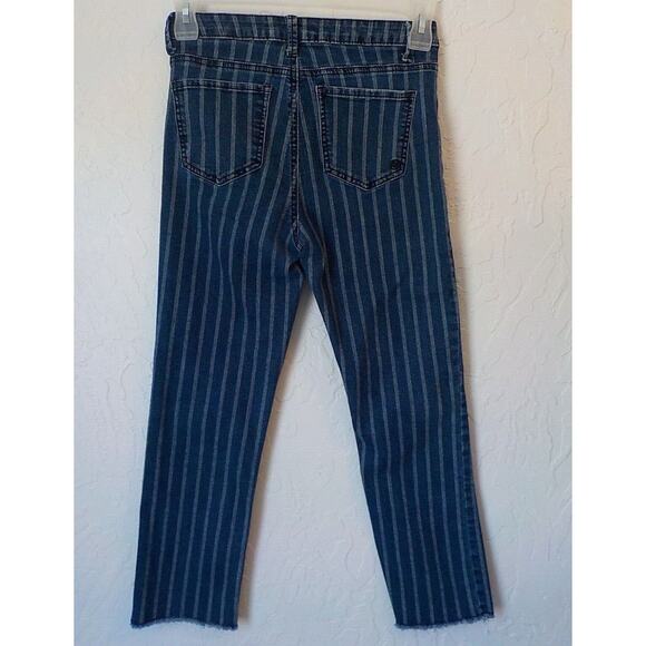 Indigo Rein Blue Striped Jeans Women size 9 Stretch Demin Zip Amended Hem 29x25 - Picture 2 of 9